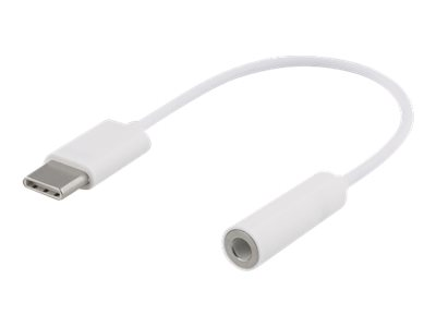 Deltaco USB-C till 3,5 mm adapter, stereo, aktiv, 11 cm, vit