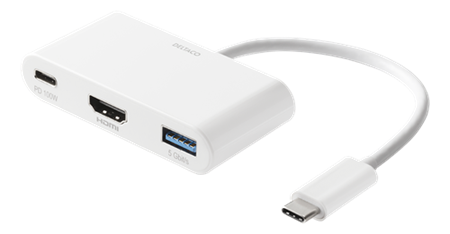 Deltaco USB-C - HDMI och USB A adapter, USB-C ho för laddning